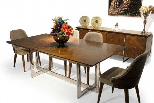Komplett Set Iessdësch Luxus Iesszëmmer Design Miwwelen Schief 4x Still