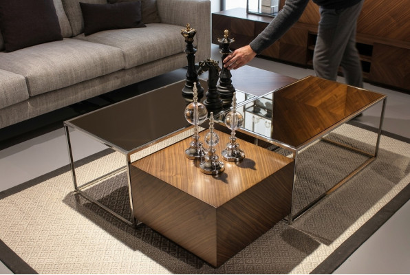 Luxus Couchtisch Wunnzëmmermiwwele Holz mat Glas Design Modern Neit