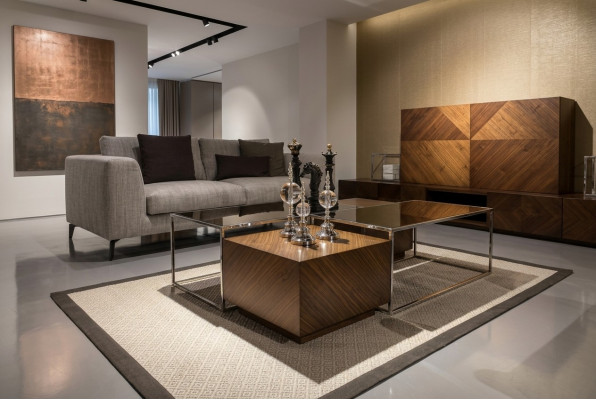 Luxus Couchtisch Wunnzëmmermiwwele Holz mat Glas Design Modern Neit