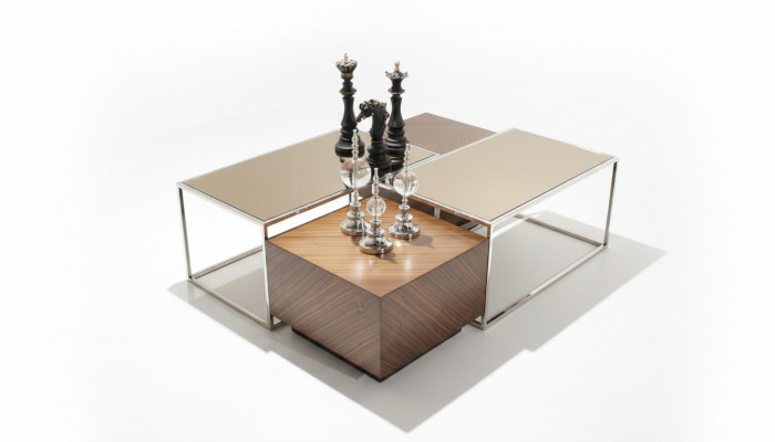 Luxus Couchtisch Wunnzëmmermiwwele Holz mat Glas Design Modern Neit