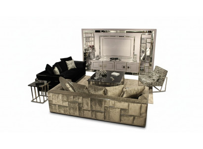 Modern Wunnzëmmer Set Sofagarnitur Miwweldesign Wunnwand Couchtisch Komplett