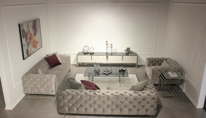 Wunnzëmmer Miwwel Set 6 Deeler Sofa Garnitur 2x Dräisëtzer Modernen TV Stänner
