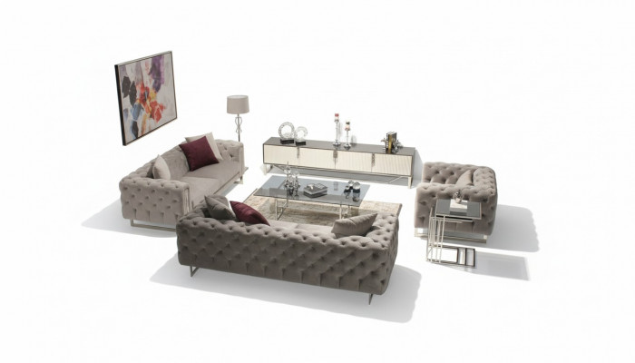 Wunnzëmmer Miwwel Set 6 Deeler Sofa Garnitur 2x Dräisëtzer Modernen TV Stänner