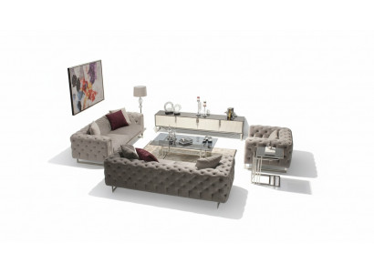 Wunnzëmmer Miwwel Set 6 Deeler Sofa Garnitur 2x Dräisëtzer Modernen TV Stänner
