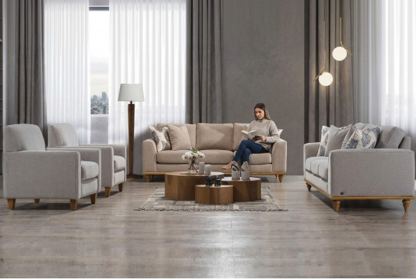Wunnzëmmer Set 4-Stéck 2x Sofa Dräisëtzer Design 2x Sessell Modern Nei Miwwelen