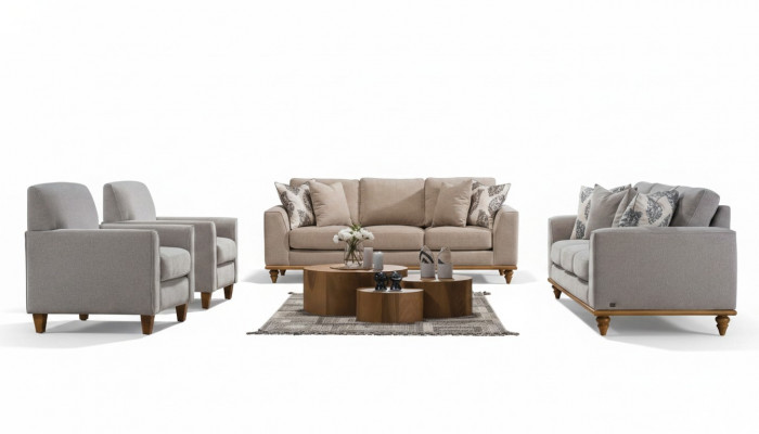 Wunnzëmmer Set 4-Stéck 2x Sofa Dräisëtzer Design 2x Sessell Modern Nei Miwwelen