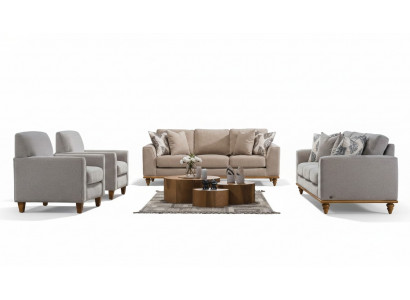 Wunnzëmmer Set 4-Stéck 2x Sofa Dräisëtzer Design 2x Sessell Modern Nei Miwwelen