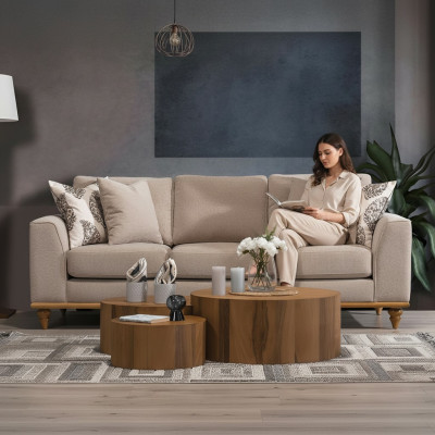 Sofa Dräisëtzer Wunnzëmmer Design Modern Miwwelen Luxus Beige Sofae