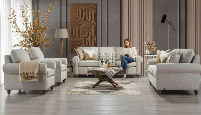 Wunnzëmmer Sofagarnitur Modern Design Miwwelen 2x Sofa Dräisëtzer 2x Sesselen