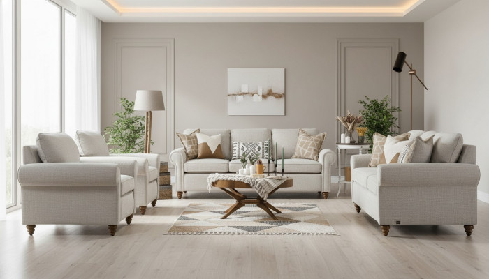 Wunnzëmmer Sofagarnitur Modern Design Miwwelen 2x Sofa Dräisëtzer 2x Sesselen