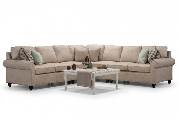 Modern Wunnzëmmer Eckcouch-L-Form Design Beige Miwwelen Luxus Sofa Ariichtung