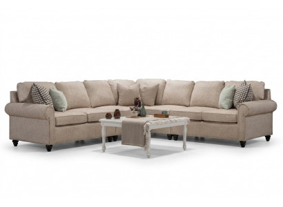 Modern Wunnzëmmer Eckcouch-L-Form Design Beige Miwwelen Luxus Sofa Ariichtung