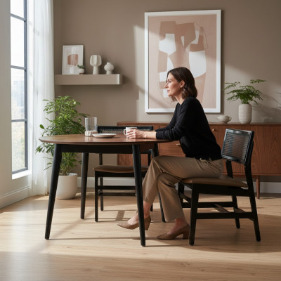 Iesszëmmer Stull Schwaarz Holzstull Neit Miwwel Polstersëtz Design Modern
