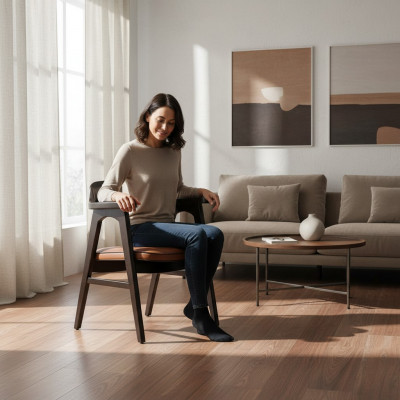 Iesszëmmer Stull mat Armleenen Schwaarz Holzstull Neit Miwwel Design Sëtz