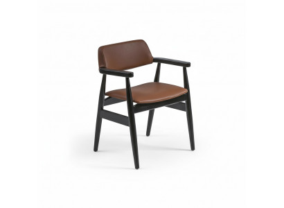 Design Aarmlehnstull Iesszëmmer Schwaarz Miwwelen Holzstull Nei Sëtz