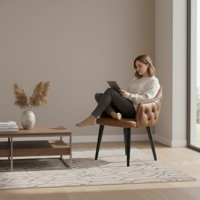 Chestefield Stull mat Armleef Designer Iesszëmmer Modern Ariichtung