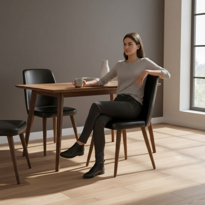 Luxus Ariichtung Neit Stull Polster Schwaarz Miwwelen Designer Still Iesszëmmer