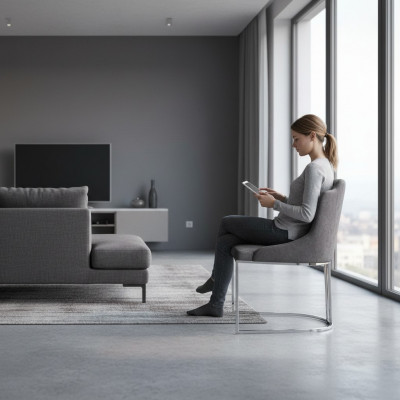 Moderne Stull Grau Luxus Designer Miwwelen Iesszëmmerstull Ariichtung Gepolsterte Stull