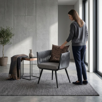Groue Sëtzstull Neit Miwwel Iesszëmmer Designer Stull mat Armleef.