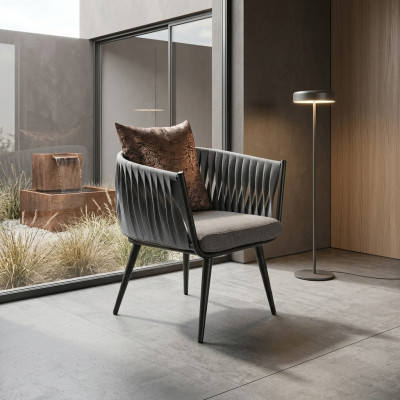 Groue Sëtzstull Neit Miwwel Iesszëmmer Designer Stull mat Armleef.
