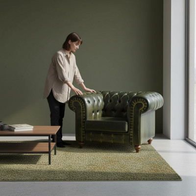Chesterfield Fauteuil Gréng Modern Design Sëtz Nei Ariichtung Wunnzëmmer