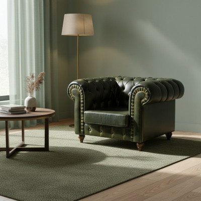 Chesterfield Fauteuil Gréng Modern Design Sëtz Nei Ariichtung Wunnzëmmer