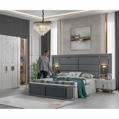 Schlofkummer Komplett Bett 2x Nuetsdëscher Nei Luxus Miwwelen Set Ariichtung