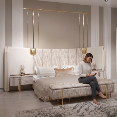 Bett 2x Nuetsdëscher Schlofkummer Komplett Luxus Ariichtung Nei Miwwelen