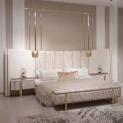 Bett 2x Nuetsdëscher Schlofkummer Komplett Luxus Ariichtung Nei Miwwelen