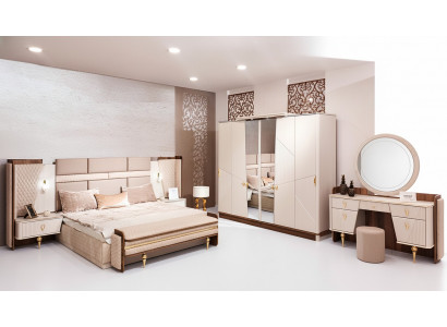 Set Schlofzëmmer Bett Luxus Kleederschaf 2xNuetsdëscher Design Kommodë.