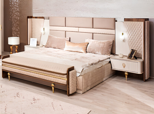 Schlofkummer Garnitur Luxus Design Bett 2xNuetsdëscher Modern Ariichtung