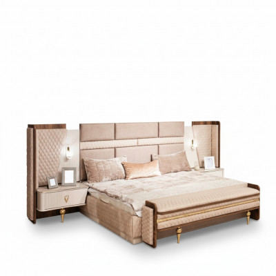 Schlofkummer Garnitur Luxus Design Bett 2xNuetsdëscher Modern Ariichtung