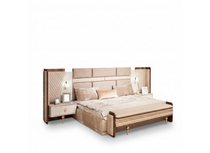 Schlofkummer Garnitur Luxus Design Bett 2xNuetsdëscher Modern Ariichtung