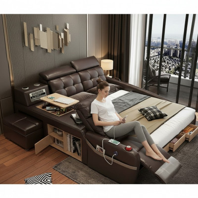 Multifunktion Design Bett Grouss Kënschtlecher Lieder Hotel Polster 180x200 Better Nei