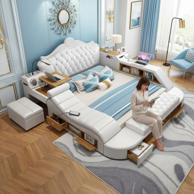 Multifunktiounsbett Chesterfield Duebel Luxus Design Bett 180x200 USB
