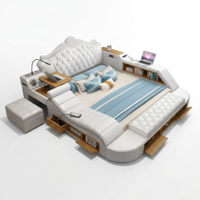 Multifunktiounsbett Chesterfield Duebel Luxus Design Bett 180x200 USB