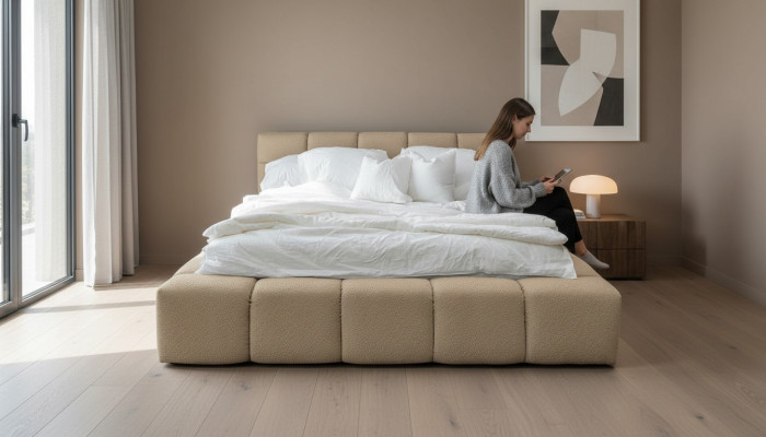 Schlofzëmmer Design 180x200cm Better Duebelbett Luxus Samett Textil Bett Duebel.