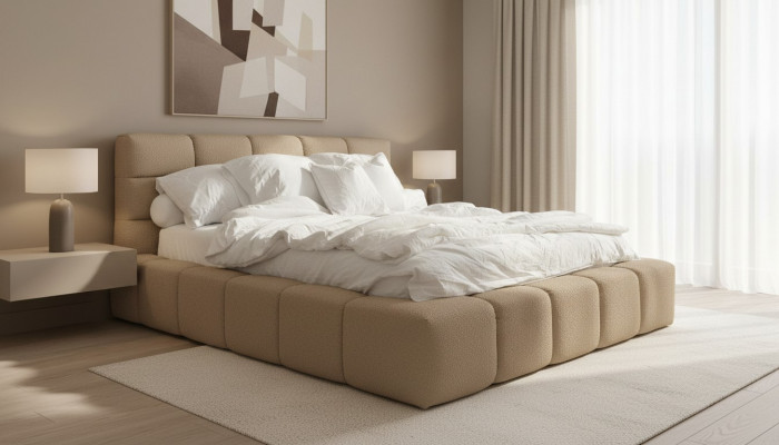 Schlofzëmmer Design 180x200cm Better Duebelbett Luxus Samett Textil Bett Duebel.