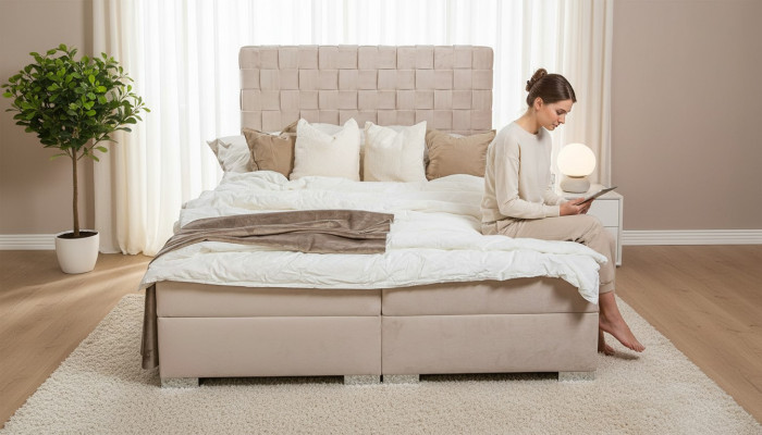 Polsterbett Better beige Polster Designer Luxus Design 180x200 Duebelbett