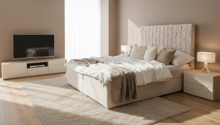 Polsterbett Better beige Polster Designer Luxus Design 180x200 Duebelbett