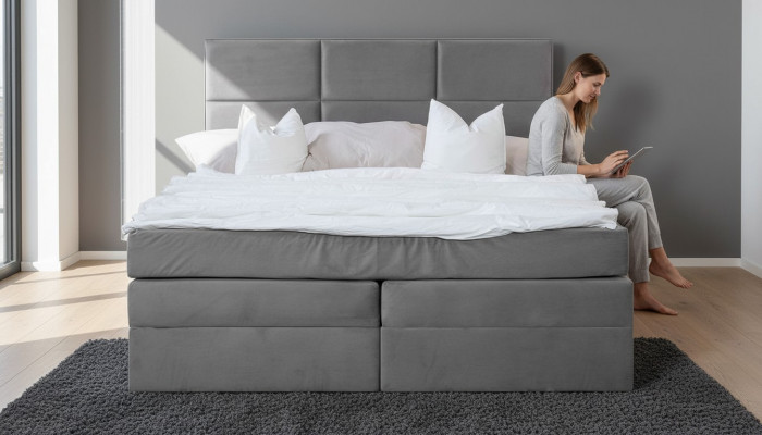 Duebelbett Gepolstert Better Stoffbett Design Luxus Miwwel 180x200 Bettrahmen