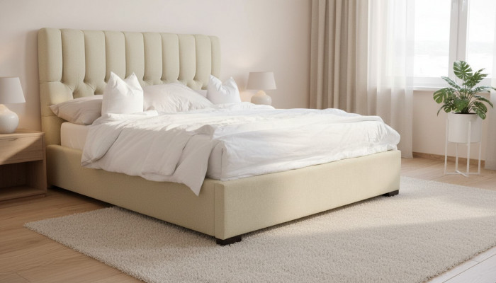 Bett Beige Duebelbett Holz Modern Better Luxus Stoff Bett Schlofzëmmer