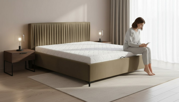 Moderne Bett Design Better Holz Textil Schlofzëmmer Bettgestell