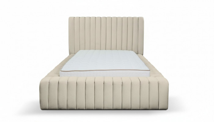 Luxus Schlofzëmmer Bett Duebelbett Holz Polster Better Bettrahmen beige