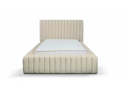 Luxus Schlofzëmmer Bett Duebelbett Holz Polster Better Bettrahmen beige
