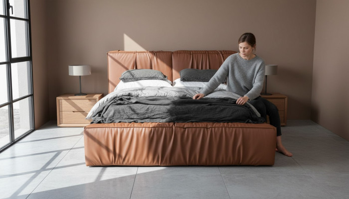 Better Hotel Kënschtleder 180x200cm Luxus Miwweldesign Polsterbett Bett