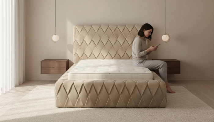 Luxus Bettgestell 180x200 cm Faarf beige Kappdeel Better Schlofkummer Miwwelen