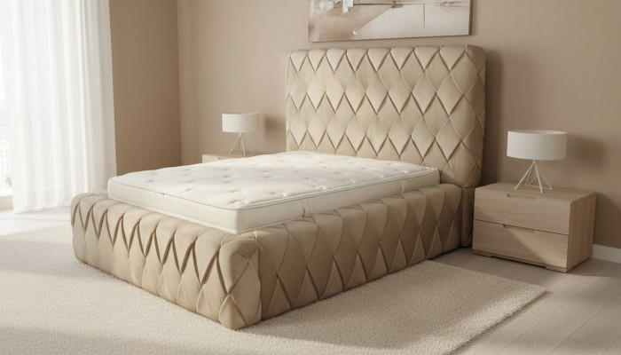 Luxus Bettgestell 180x200 cm Faarf beige Kappdeel Better Schlofkummer Miwwelen