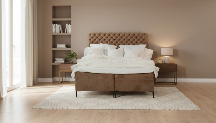 Textilbett brong Luxus Duebel Chesterfield Schlofzëmmer Design Better