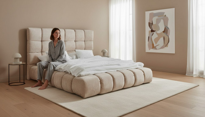 Luxuriéist Plüschbett am Schlofkummer grouss handlech Designerbett Neit dobannen